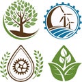 A set of vector logos focused on the theme of ecology, featuring designs related to environmental Royalty Free Stock Photo